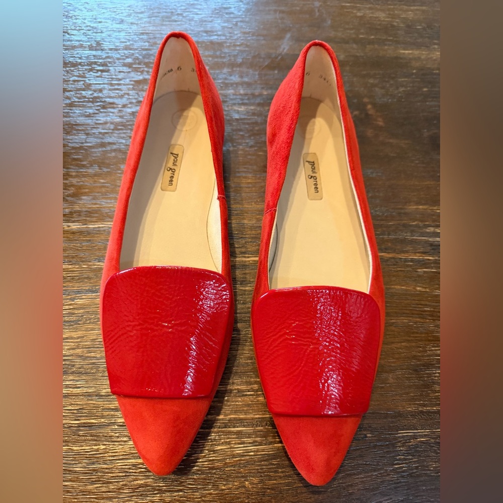 Paul Green Teddy pointed toe salsa Red combo suede and patent Women's Flats